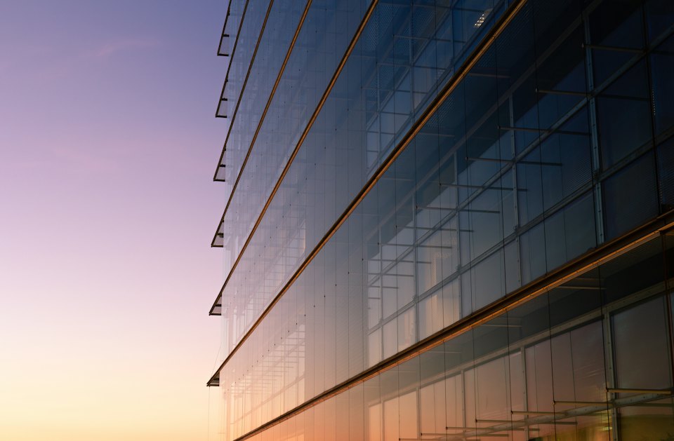 Modern glass office building facade