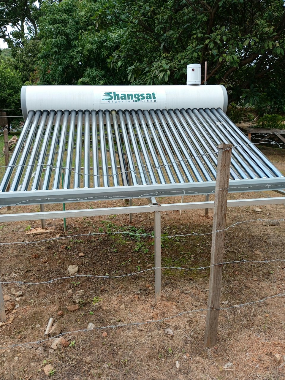 Solar water heater installed outdoors